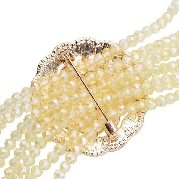 Beaded Yellow Magic Color Glass & Austrian Crystal Bracelet & Cat's Eye Brooch - Picture 3 of 4